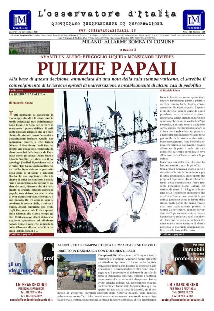 L'osservatore d'Italia edizione del 26 Settembre 2014